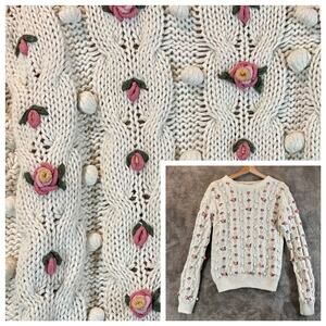 Vintage Work Progress Gladys Bagley Ramie Cotton M Popcorn Bobble Knit Floral
